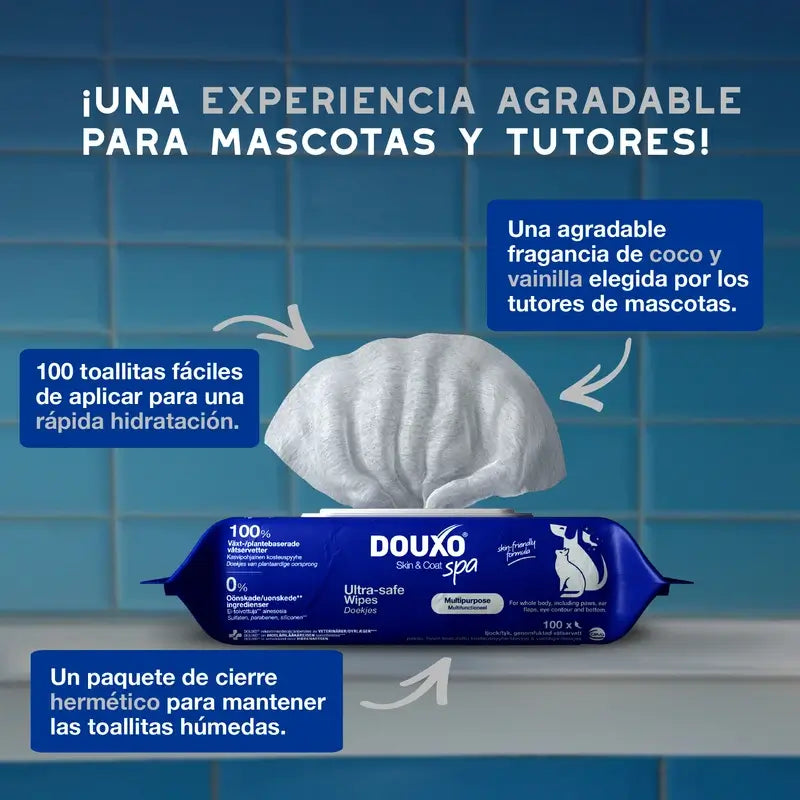 Douxo Skin & Coat Spa Toallitas Multiusos Para Perros Y Gatos, 100 unidades