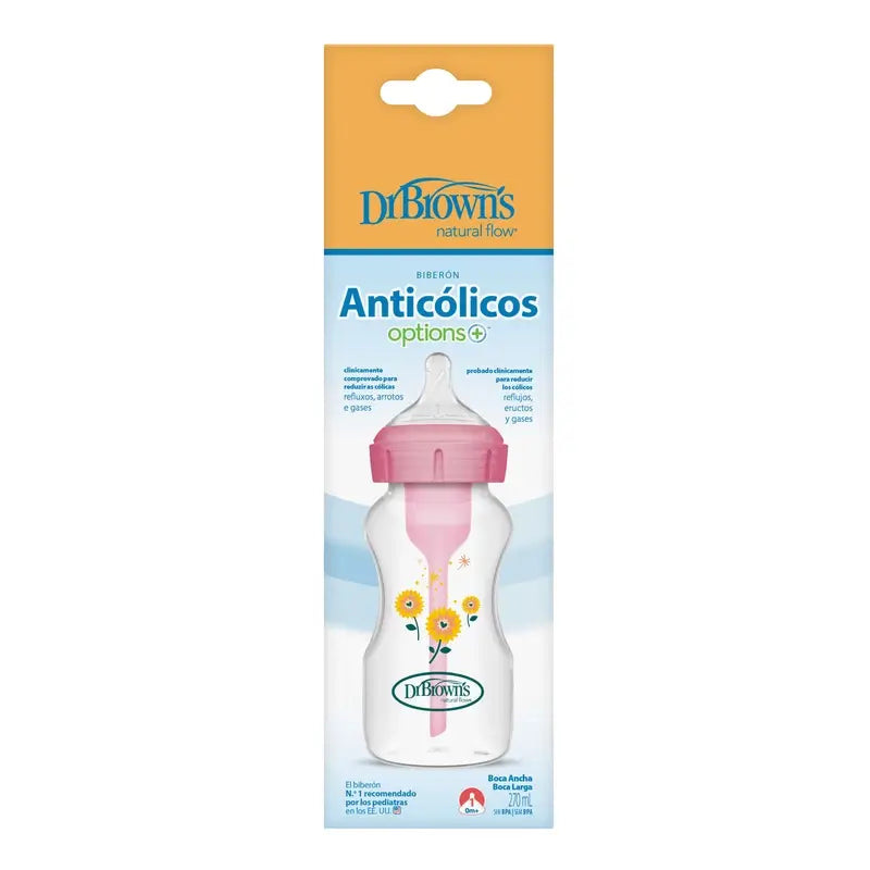 Dr.Brown'S Biberon Boca Ancha Rosa Flores Pp Options+ , 270 ml