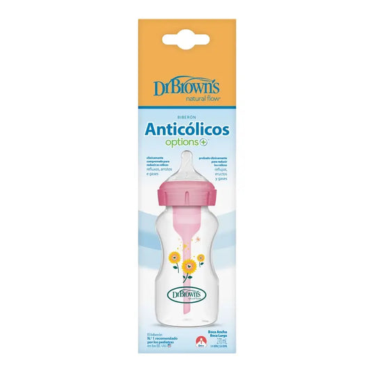 Dr.Brown'S Biberon Boca Ancha Rosa Flores Pp Options+ , 270 ml