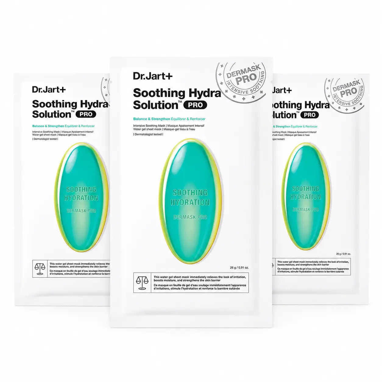Dr.Jart+ Dermask Hydra Solution Pro Mascarilla Facial Calmante Intensiva, 26 Gr , pack 3