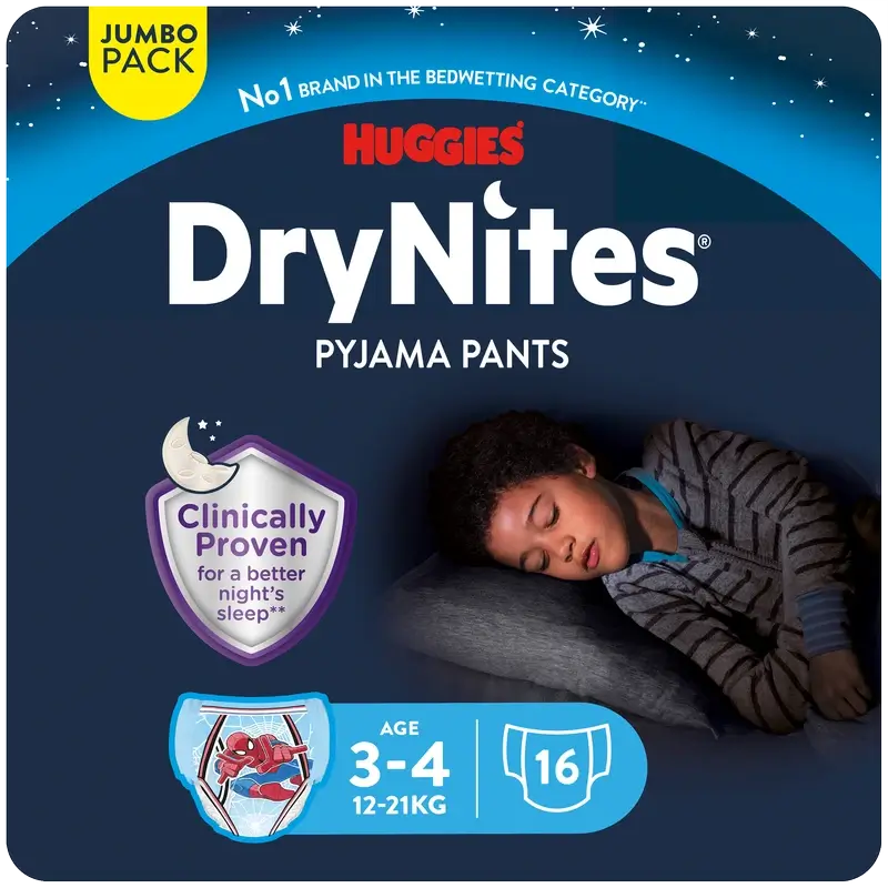 Drynites Talla 3-4 Niño Pañales De Noche , 16 unidades