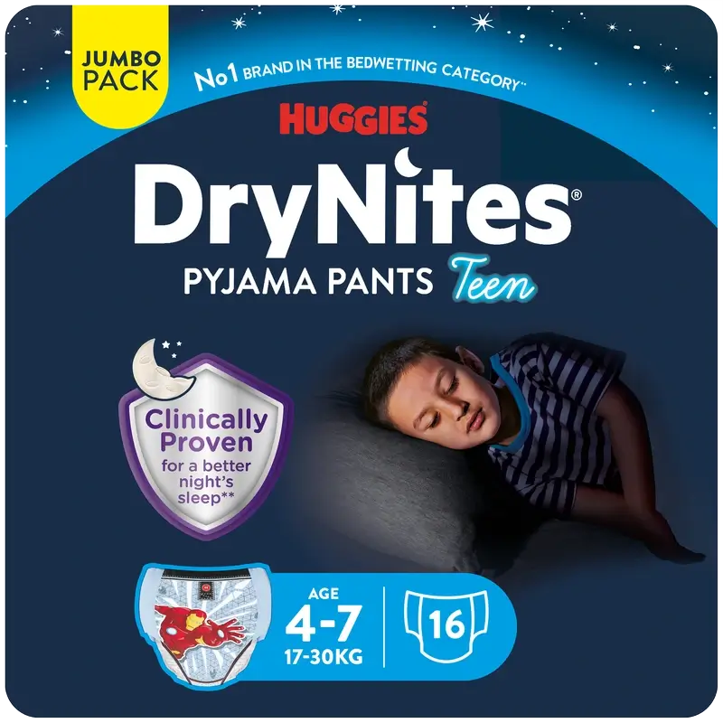Drynites Talla 4-7 Niño Pañales De Noche , 16 unidades