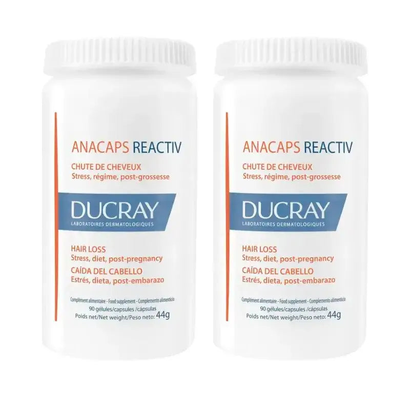 Ducray Complemento alimenticio para la caída del cabello Anacaps Reactiv, Pack 2 x 90 comprimidos
