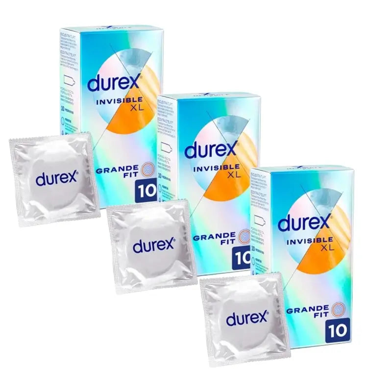Durex Invisible Xl Ultra Fino, 10 Preservativos Talla Xl, Pack De 3