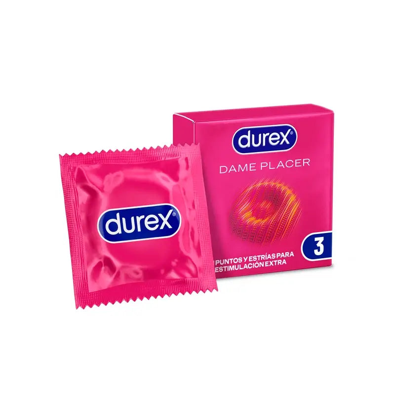 Durex Preservativos Dame Placer, Con Puntos Y Estrías Para Una Estimulación Extra, 3 Condones