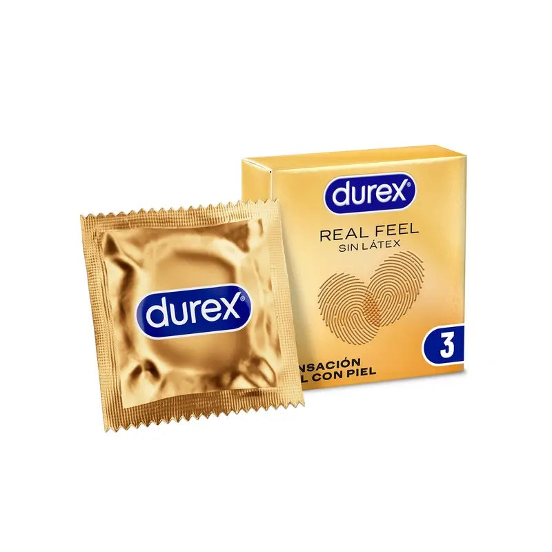 Durex Preservativos Real Feel, Sensación Piel Con Piel, Sin Látex, 3 Condones