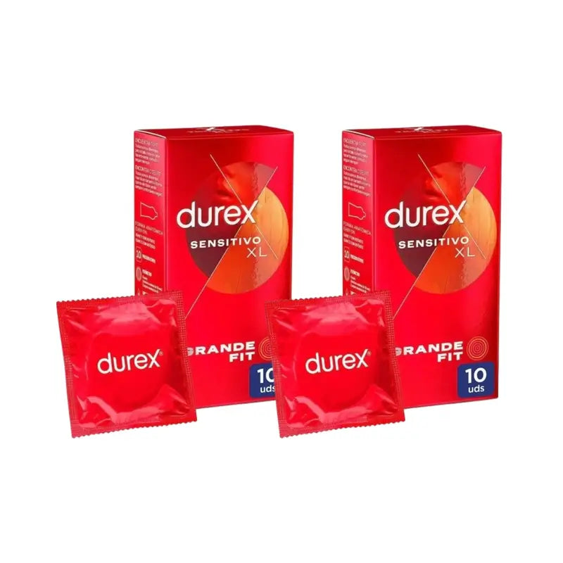 Durex Preservativos Sensitivo Suave Para Mayor Sensibilidad Talla Xl 10 Unidades, Pack De 2