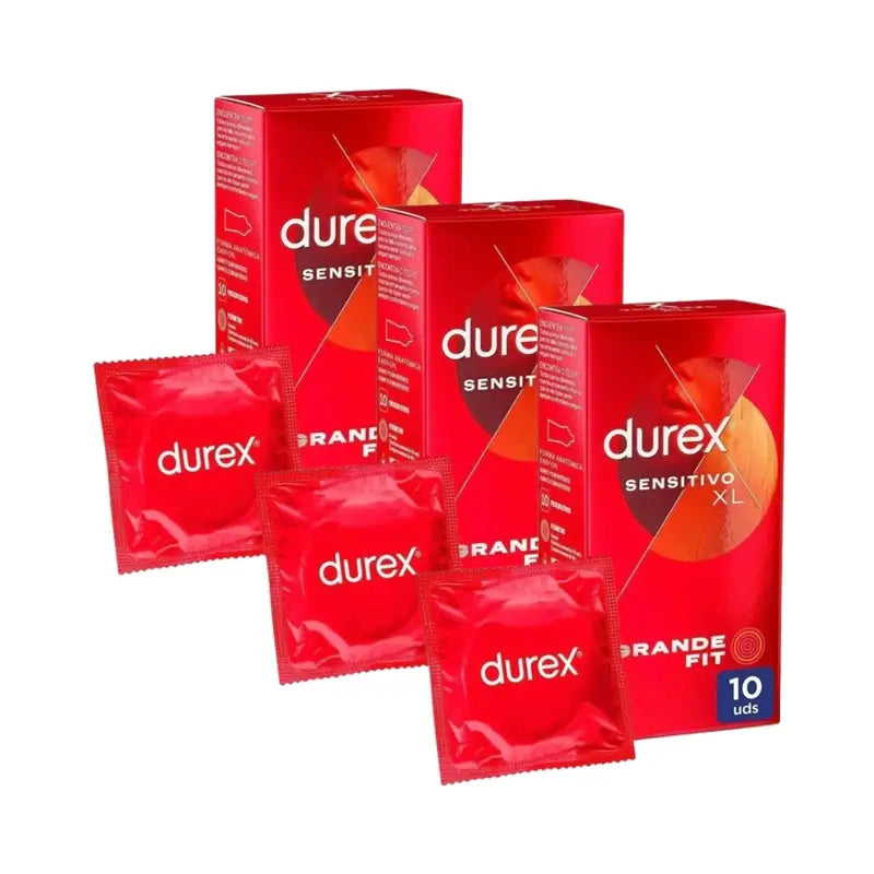 Durex Preservativos Sensitivo Suave Para Mayor Sensibilidad Talla Xl 10 Unidades, Pack De 3