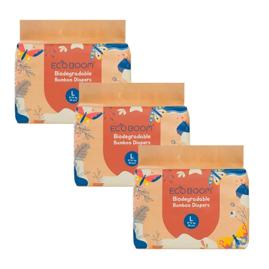 Eco Boom Pack 3X Pañal De Bambú Joy L 4, 90 unidades
