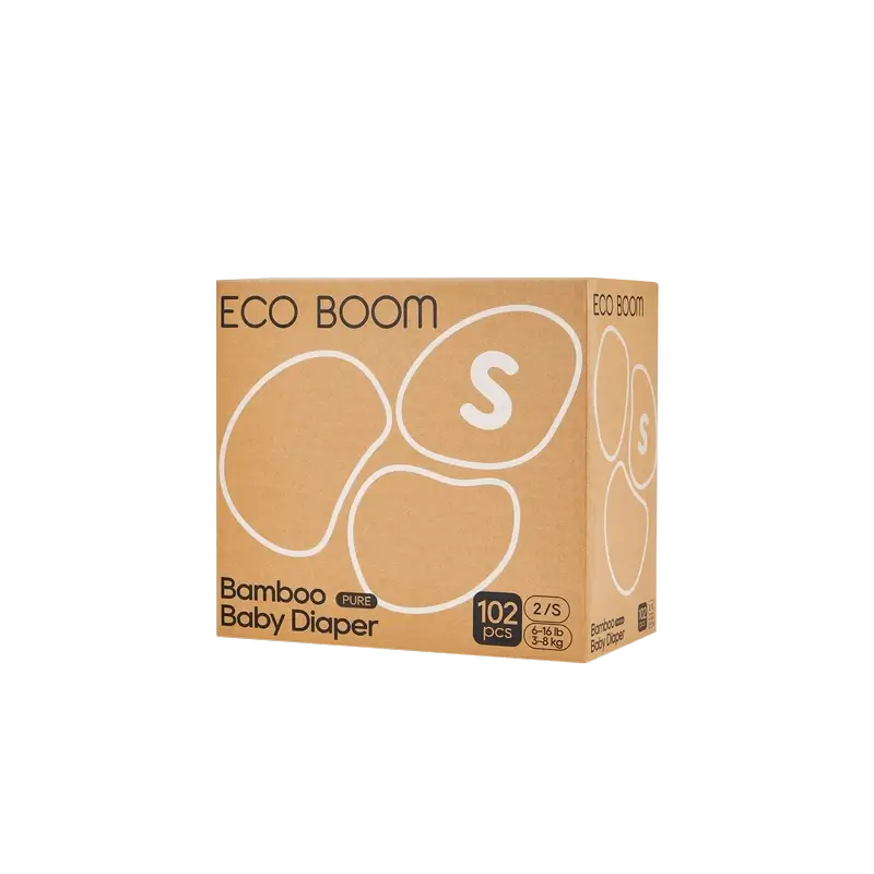 ECO BOOM PURE Pañales ecológicos de bambú 100% natural- Talla 2/S (3-8 kg) - 102 ud