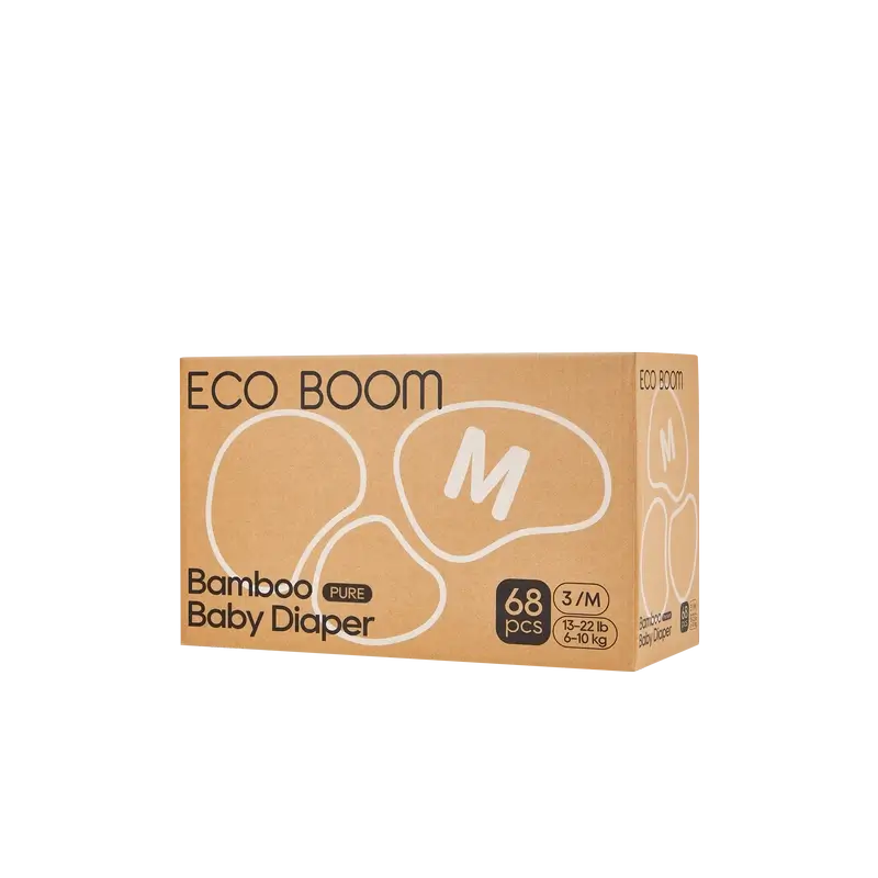 ECO BOOM PURE Pañales ecológicos de bambú 100% natural- Talla 3/M (6-10 kg) - 68 ud