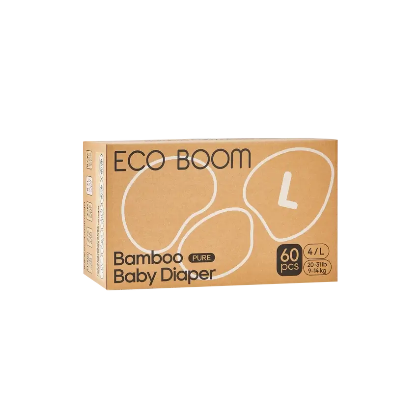 ECO BOOM PURE Pañales ecológicos de bambú 100% natural- Talla 4/L (9-14 kg) - 60 ud