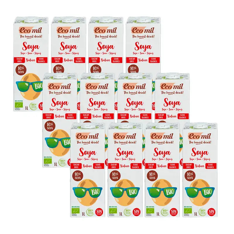 Ecomil Bebidas Vegetales Soja Ecológica, Pack 12 x 1 litro