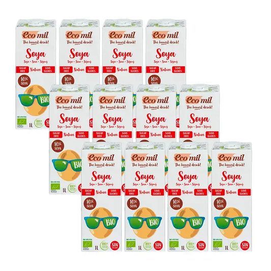 Ecomil Bebidas Vegetales Soja Ecológica, Pack 12 x 1 litro