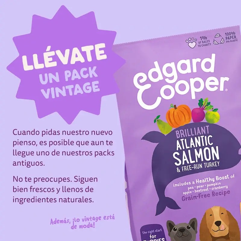 Edgard & Cooper Pienso Para Cachorros Medianos Con Salmón Y Pavo Frescos , 7 kg