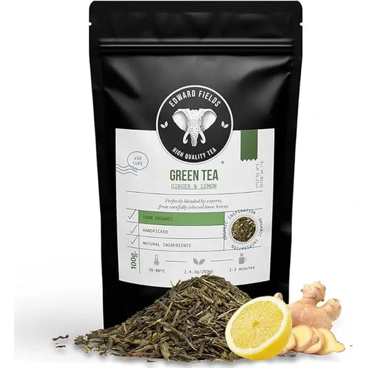 Edward Fields Tea Té Verde Ecológico A Granel Con Jengibre Y Limón, 100 gr
