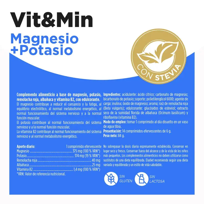 Eladiet Vit&Min Magnesio + Potasio, 14 comprimidos
