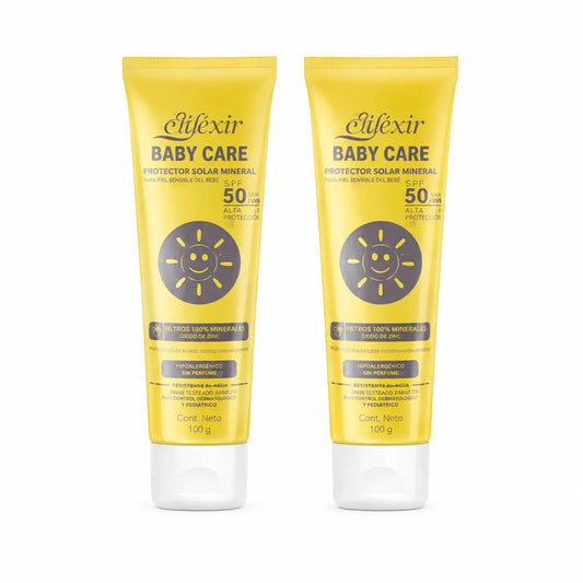 Elifexir Baby Care Crema Solar Mineral Protección Spf+50 Piel Sensible 100Ml , pack 2