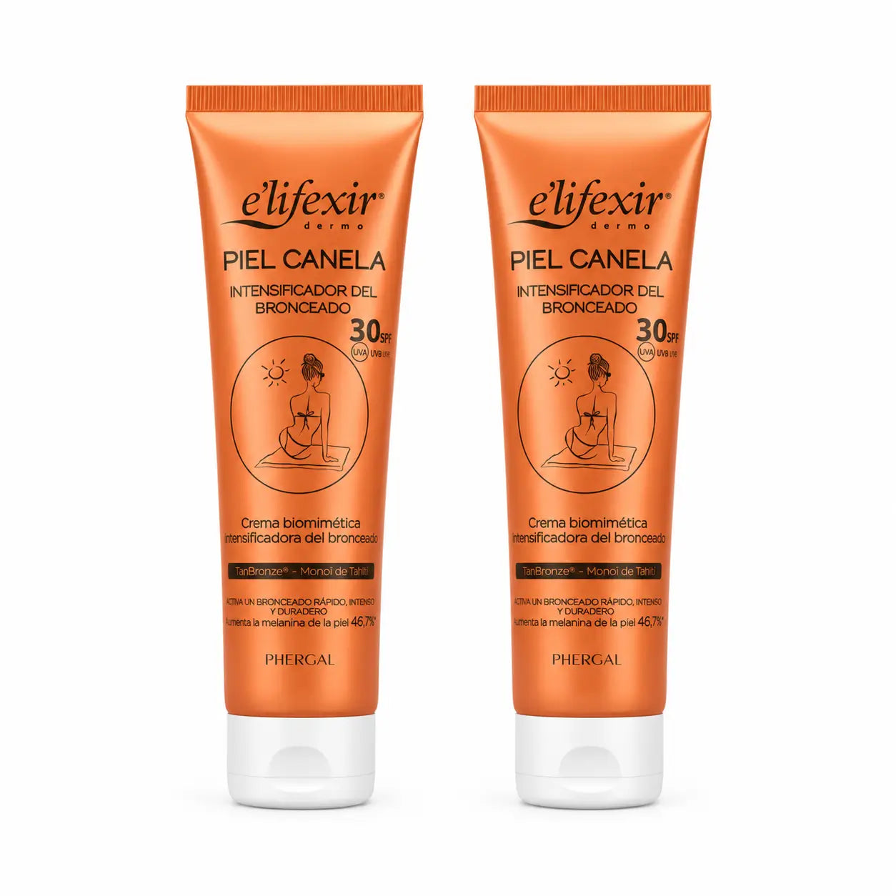 Elifexir Piel Canela Crema Spf30 Gel Acelerador Bronceado Protector Solar 150Ml , pack 2