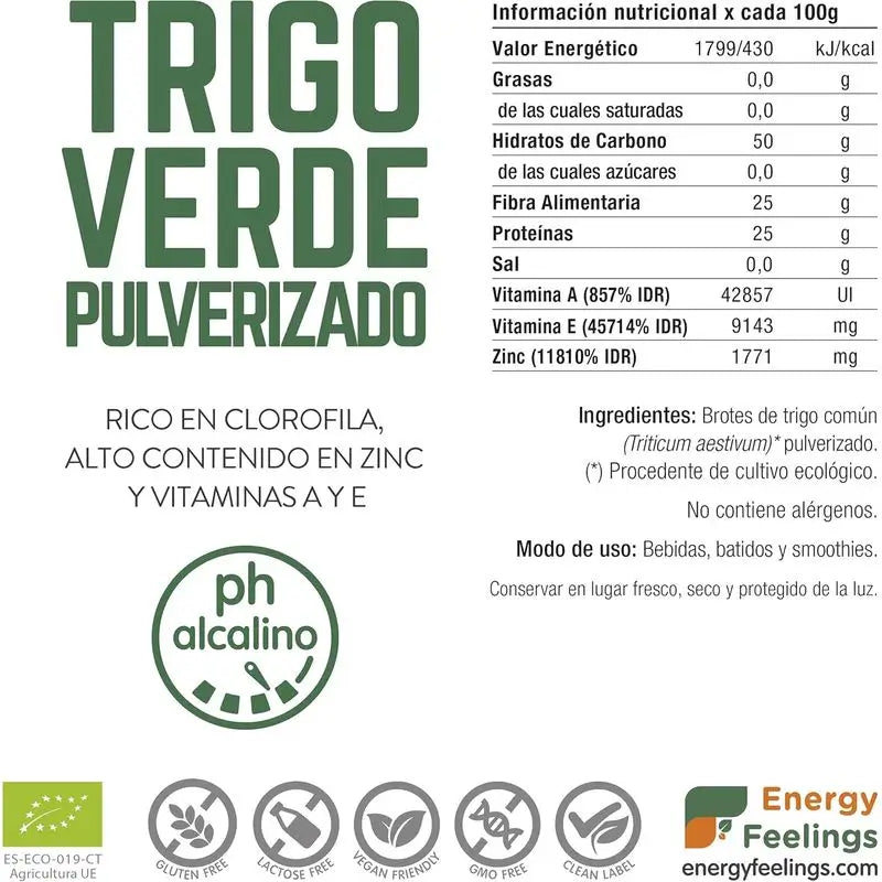 Energy Feelings Trigo Verde Pulverizado 200Gr. Eco Vegan Sg