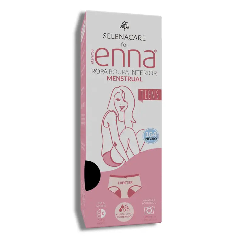 Enna Braga Menstrual Teens Hipster - Flujo Medio, 164 Cm, Negro