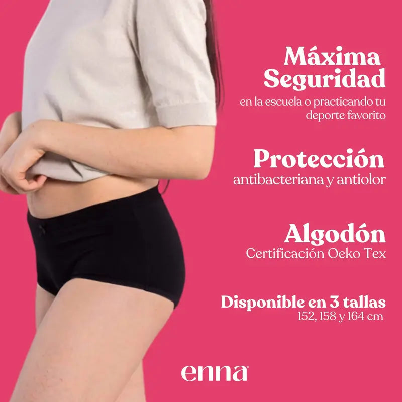 Enna Braga Menstrual Teens Hipster - Flujo Medio, 164 Cm, Negro