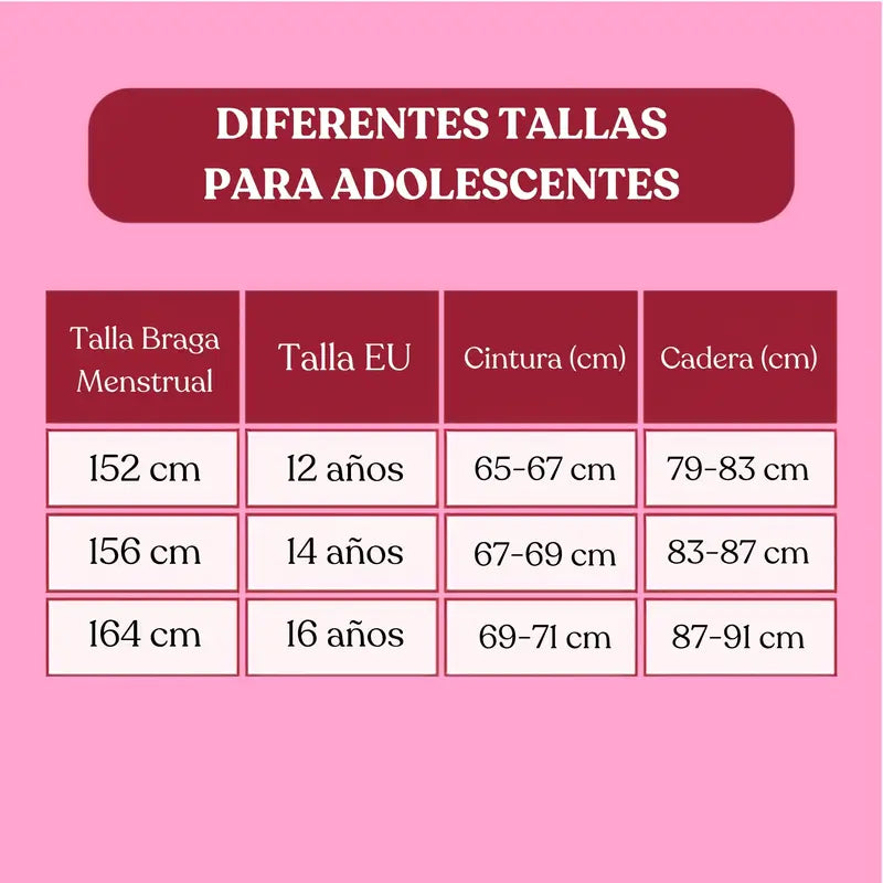 Enna Braga Menstrual Teens Hipster - Flujo Medio, 164 Cm, Negro