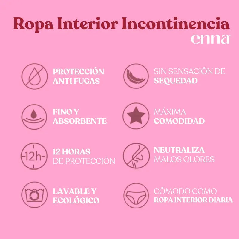 Enna Incontinencia Mujer Cintura Alta 40 Ml, Talla M, Negro