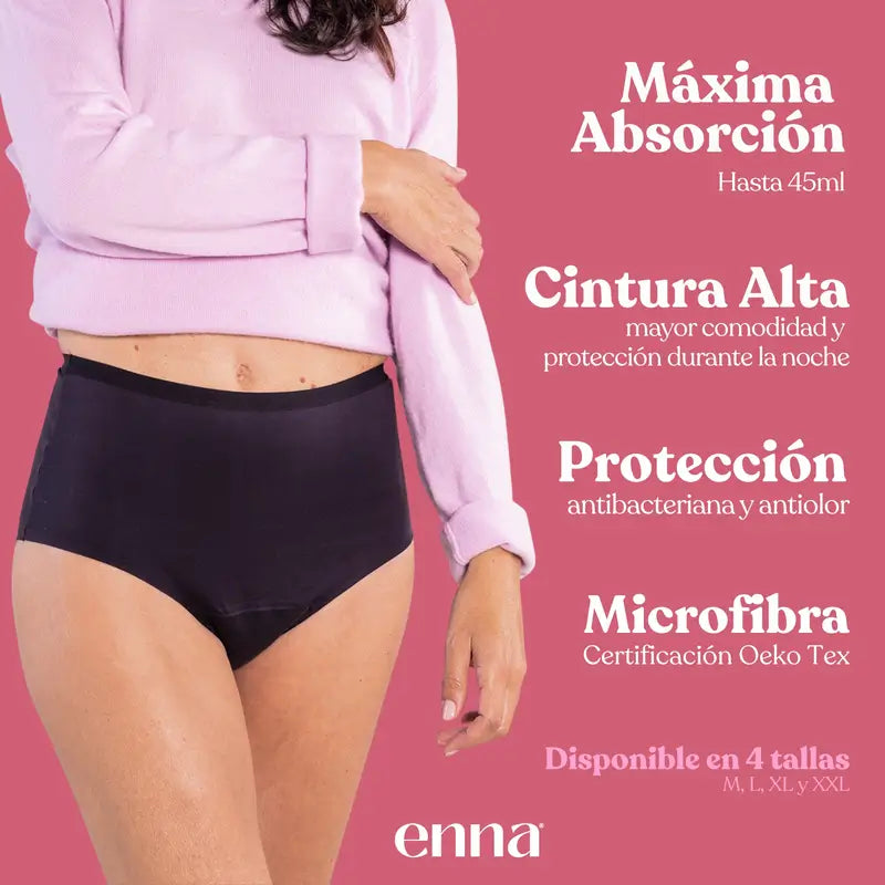 Enna Incontinencia Mujer Cintura Alta 40 Ml, Talla M, Negro