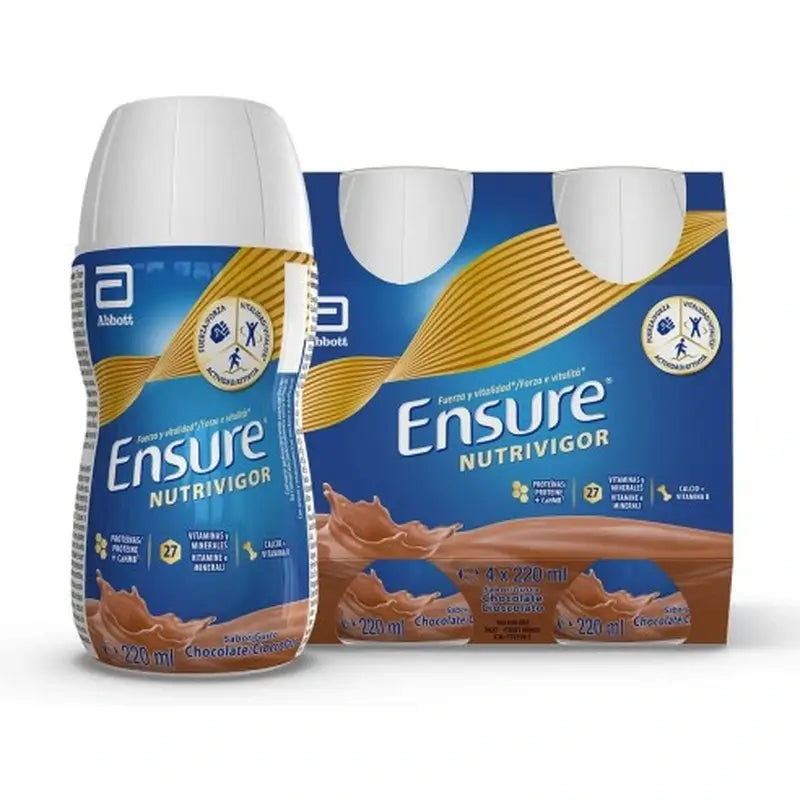 Ensure Nutrivigor Batido de Chocolate Adultos, 4 Botellas x 220 ml