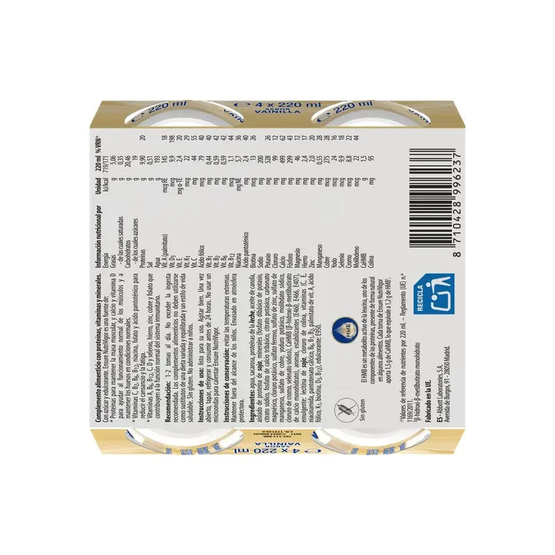Ensure Nutrivigor Batido de Vainilla Adultos, 4 Botellas x 220 ml