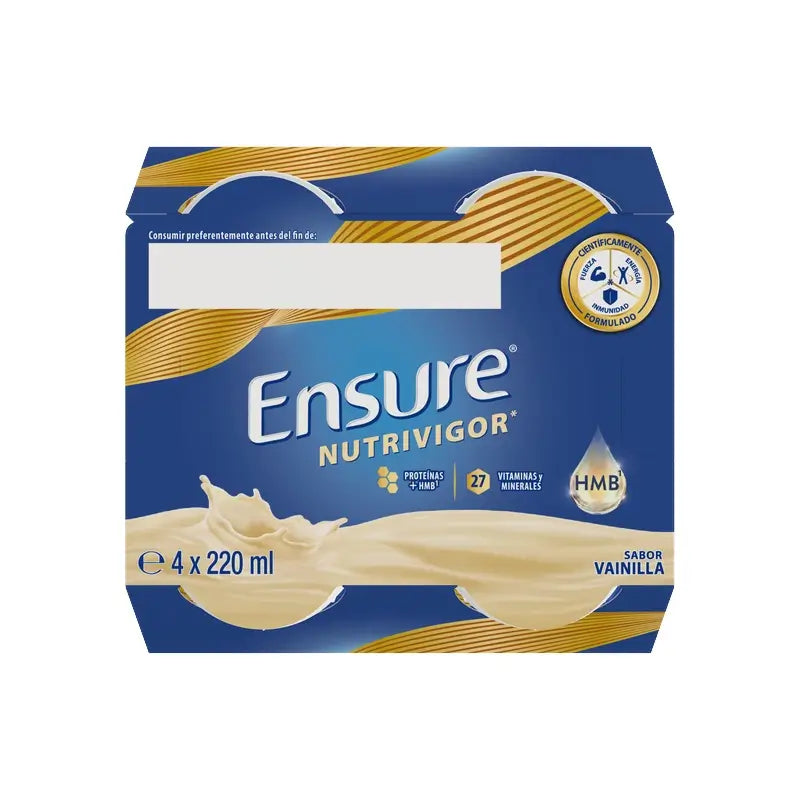 Ensure Nutrivigor Batido de Vainilla Adultos, 4 Botellas x 220 ml