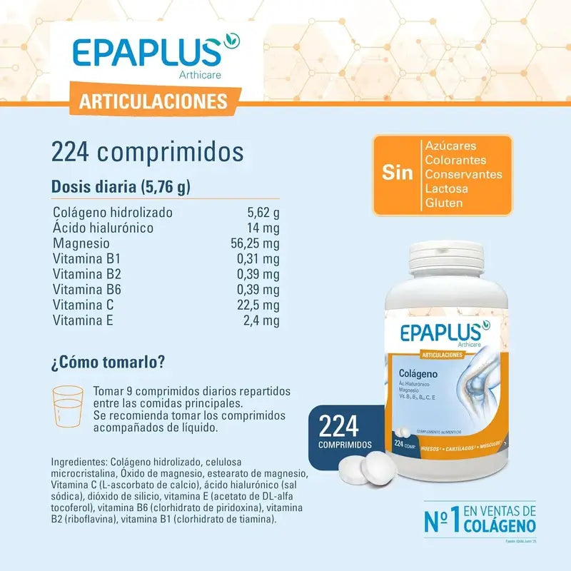 Epaplus Arthicare Colágeno Antiox Magnesio +Ácido Hialurónico , 224 comprimidos