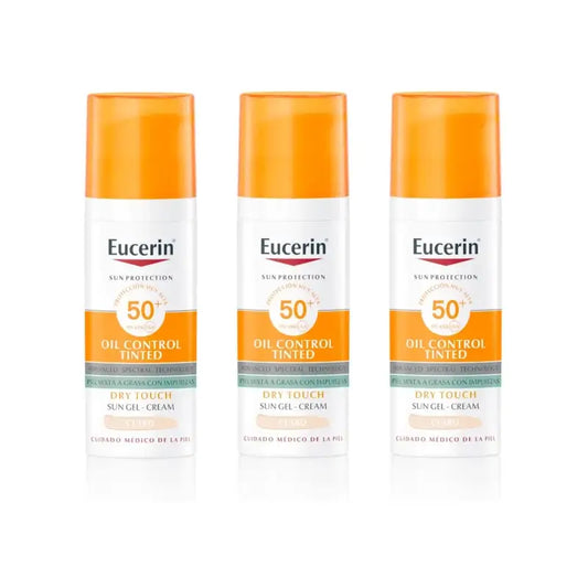 Eucerin Facesolar Oil Control Dry Touch Gel Crema Spf50+ Tinted Light, 3X50 Ml