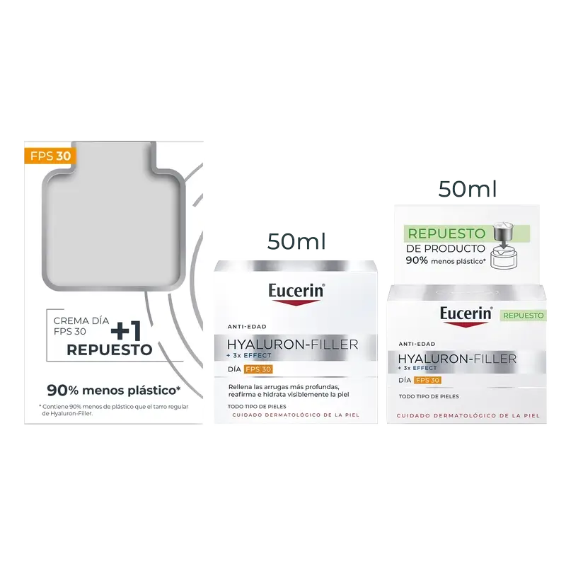 Eucerin Pack Antiedad Hyaluron Filler Día Fps30, 50Ml + Recarga, 50Ml