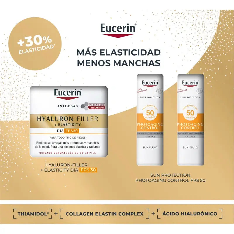Eucerin Pack Antiedad Hyaluron-Filler Elasticity Día Fps 30 50Ml + 2 Minis Photoaging Control Fps 50+ 2X5Ml