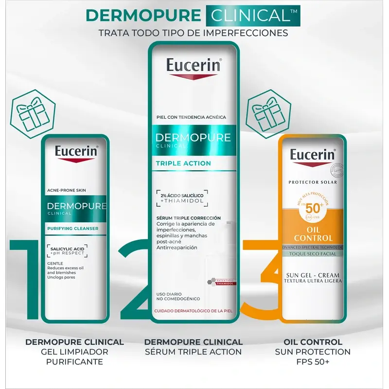 Eucerin Pack Piel Grasa Dermopure Serum, 40 Ml + Mini Gel Limpiador 20 Ml + Mini Solar 20 Ml