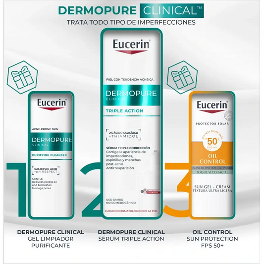 Eucerin Pack Piel Grasa Dermopure Serum, 40 Ml + Mini Gel Limpiador 20 Ml + Mini Solar 20 Ml