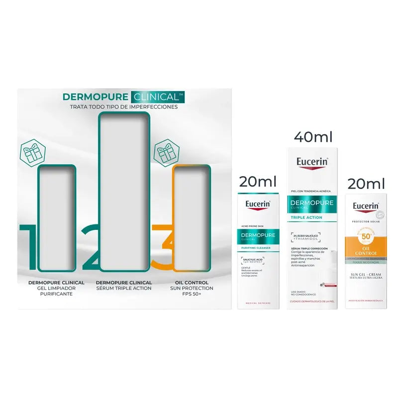 Eucerin Pack Piel Grasa Dermopure Serum, 40 Ml + Mini Gel Limpiador 20 Ml + Mini Solar 20 Ml