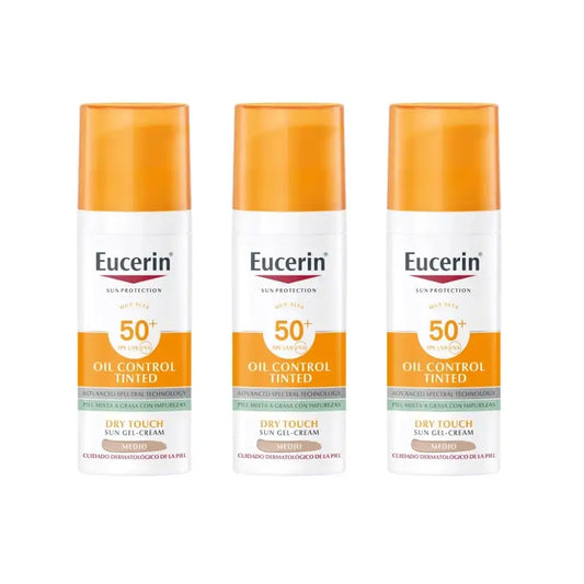 Eucerin Solar Facial Oil Control Dry Touch Spf50+ Color, 3 Unidades