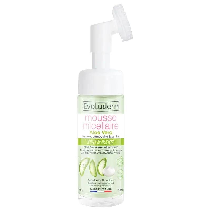 Evoluderm Espuma Micelar Limpiadora Aloe Vera Con Cepillo, 150 ml