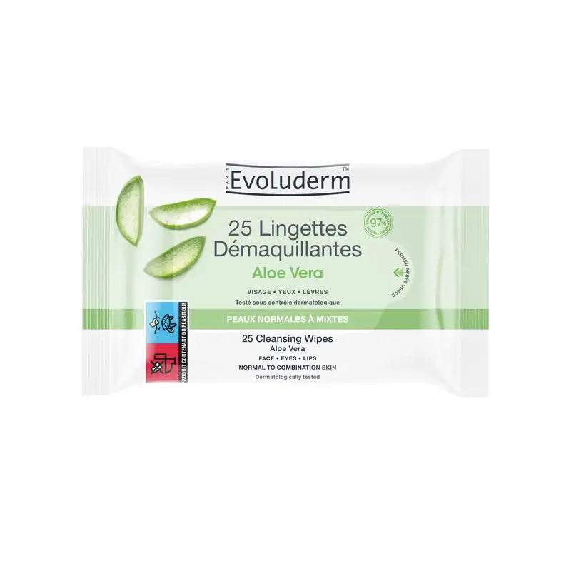Evoluderm Toallitas Limpiadoras Pieles Normales - Aloe Vera, 25 pcs