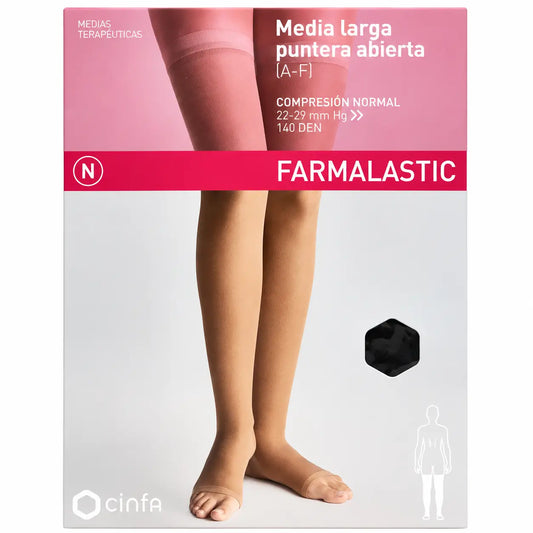Farmalastic Media Larga Con Puntera Abierta Beige, Talla M
