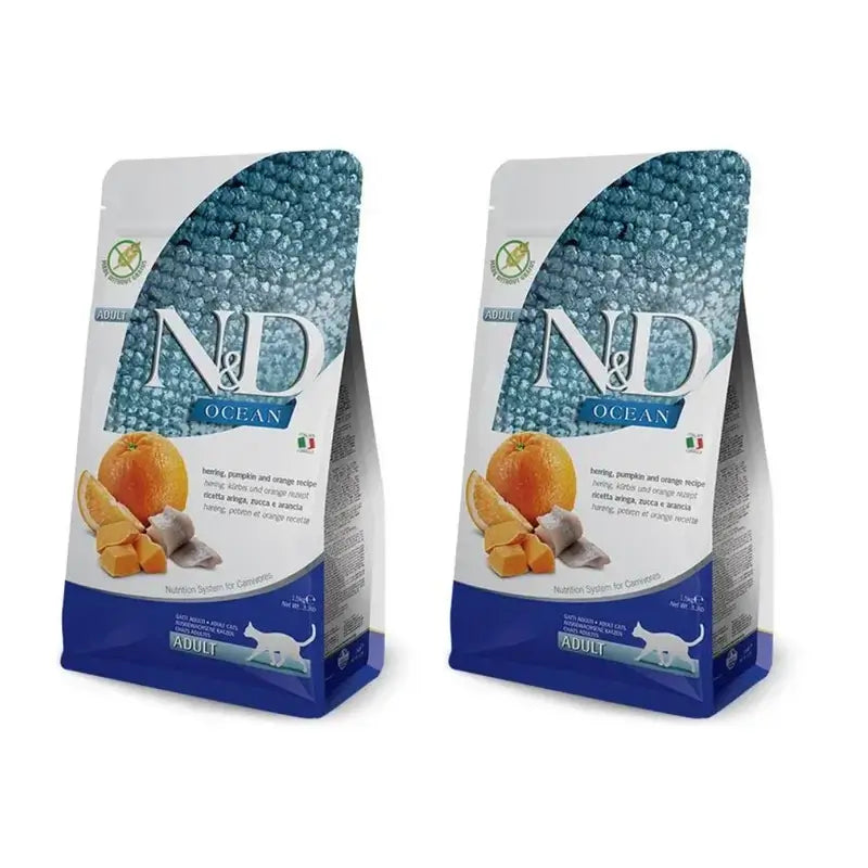 Farmina N&D Cat Ocean Calabaza Arenque 300Gr, Pienso Para Gatos, Pack De 2