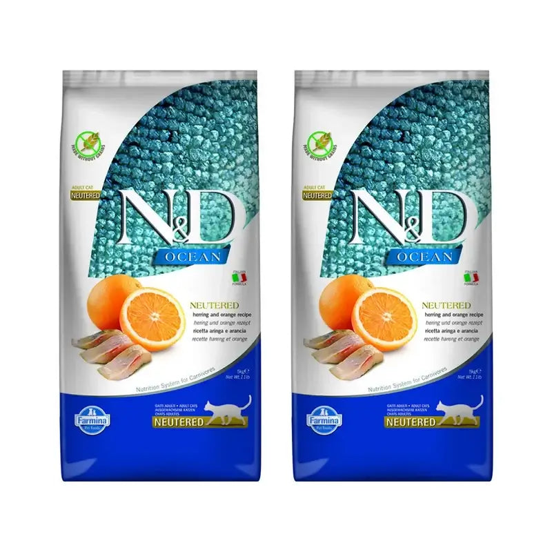 Farmina N&D Cat Ocean Neutered 5Kg, Pienso Para Gatos, Pack De 2