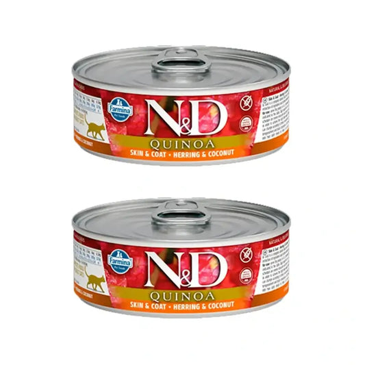 Farmina N&D Cat Quinoa Skin Coat Arenque Caja 24X80Gr, Comida Húmeda Para Gatos, Pack De 2
