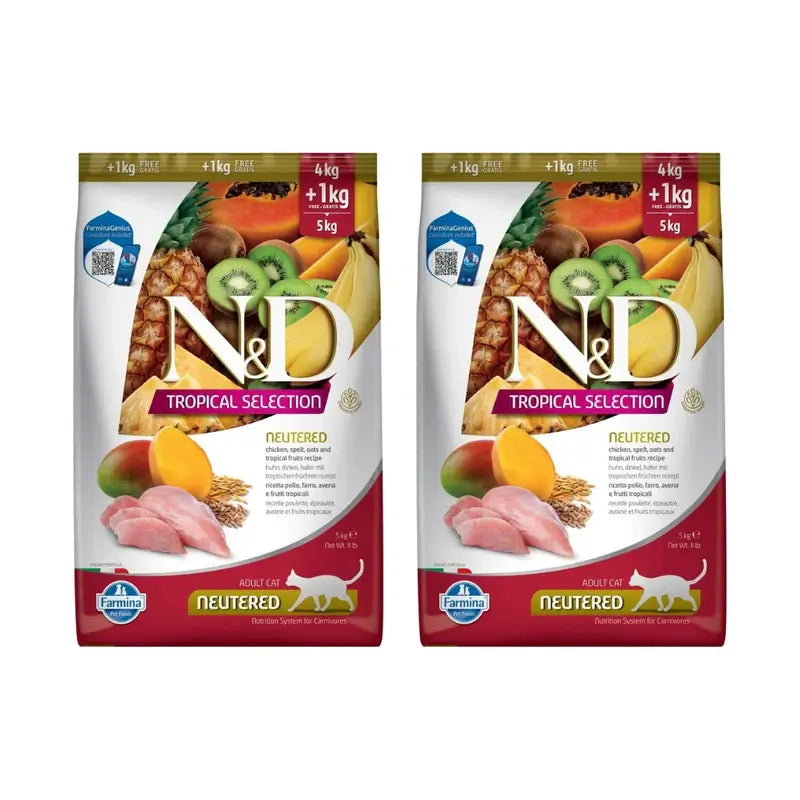 Farmina N&D Cat Tropical Selection Neutered Pollo 4+1Kg, Pack De 2