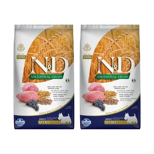 Farmina N&D Dog Ancestral Mini Cordero 7Kg, Pienso Para Perros, Pack De 2