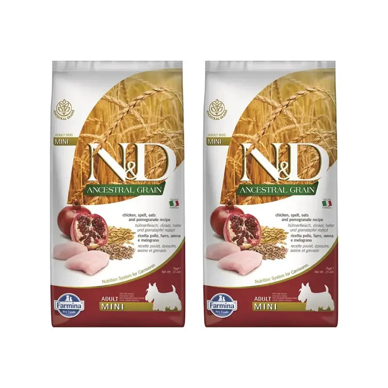 Farmina N&D Dog Ancestral Mini Pollo 7Kg, Pienso Para Perros, Pack De 2