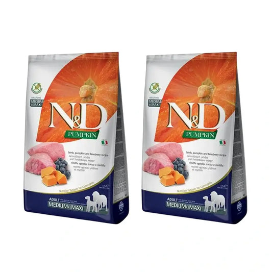 Farmina N&D Dog Calabaza Medium Maxi Cordero 12Kg, Pienso Para Perros, Pack De 2